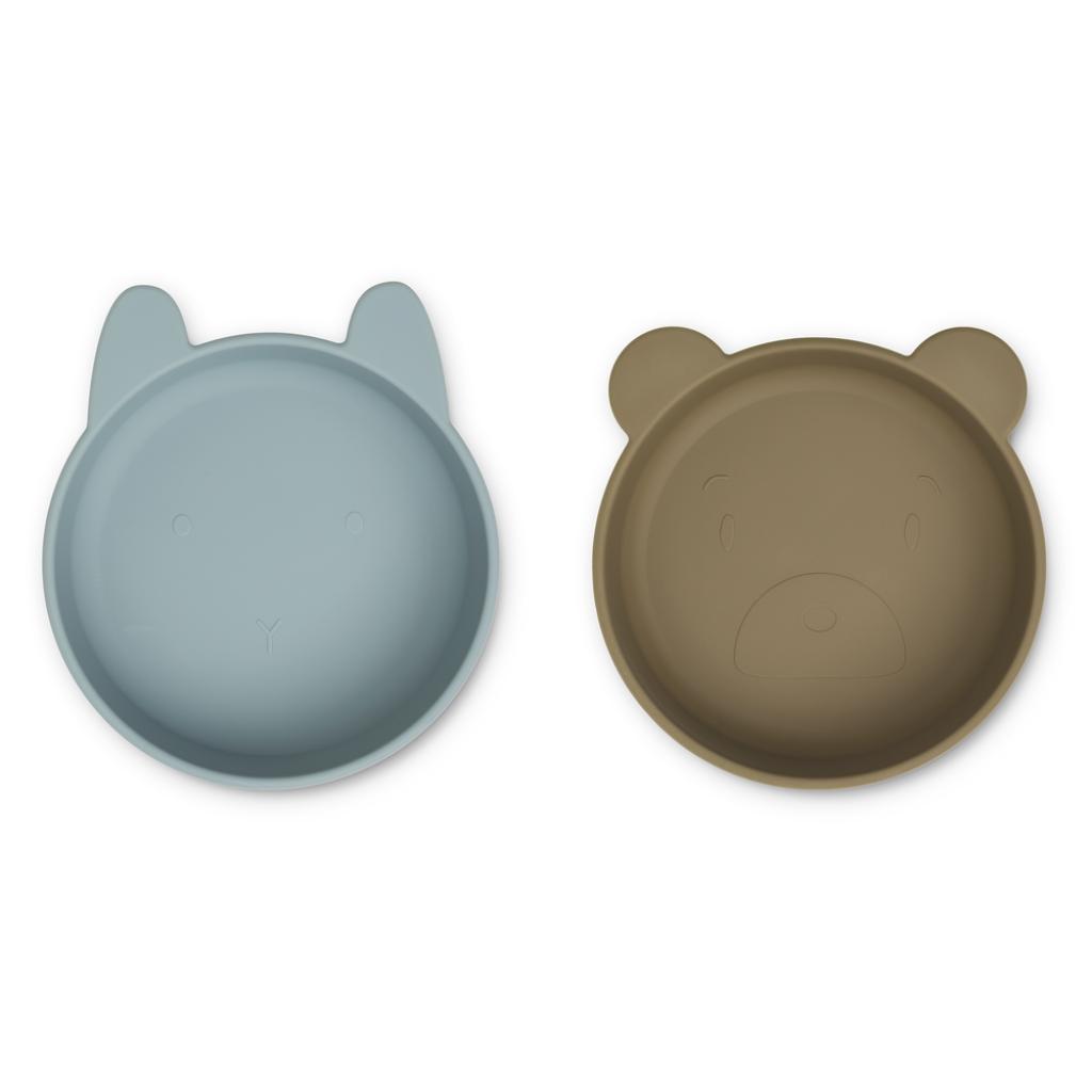 Liewood - 2-pak - Silikone skål - Vanessa - Blue Fog Khaki Mix