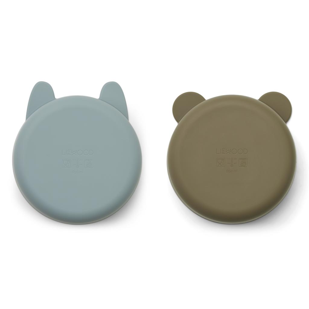 Liewood - 2-pak - Silikone skål - Vanessa - Blue Fog Khaki Mix - Image 3