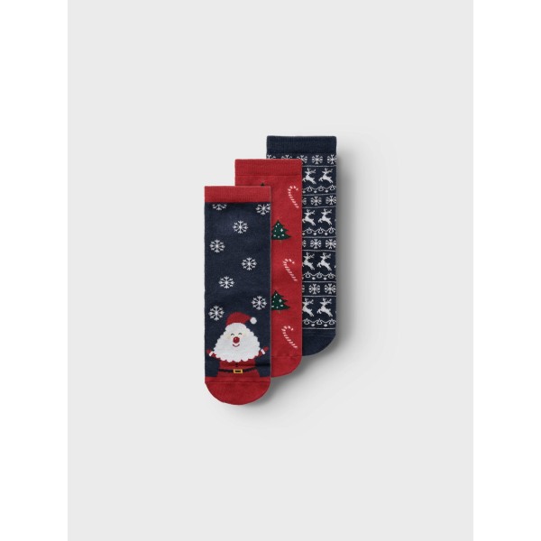 Name It - Strømper 3-pak - Christmas - Dark Sapphire Jester Red
