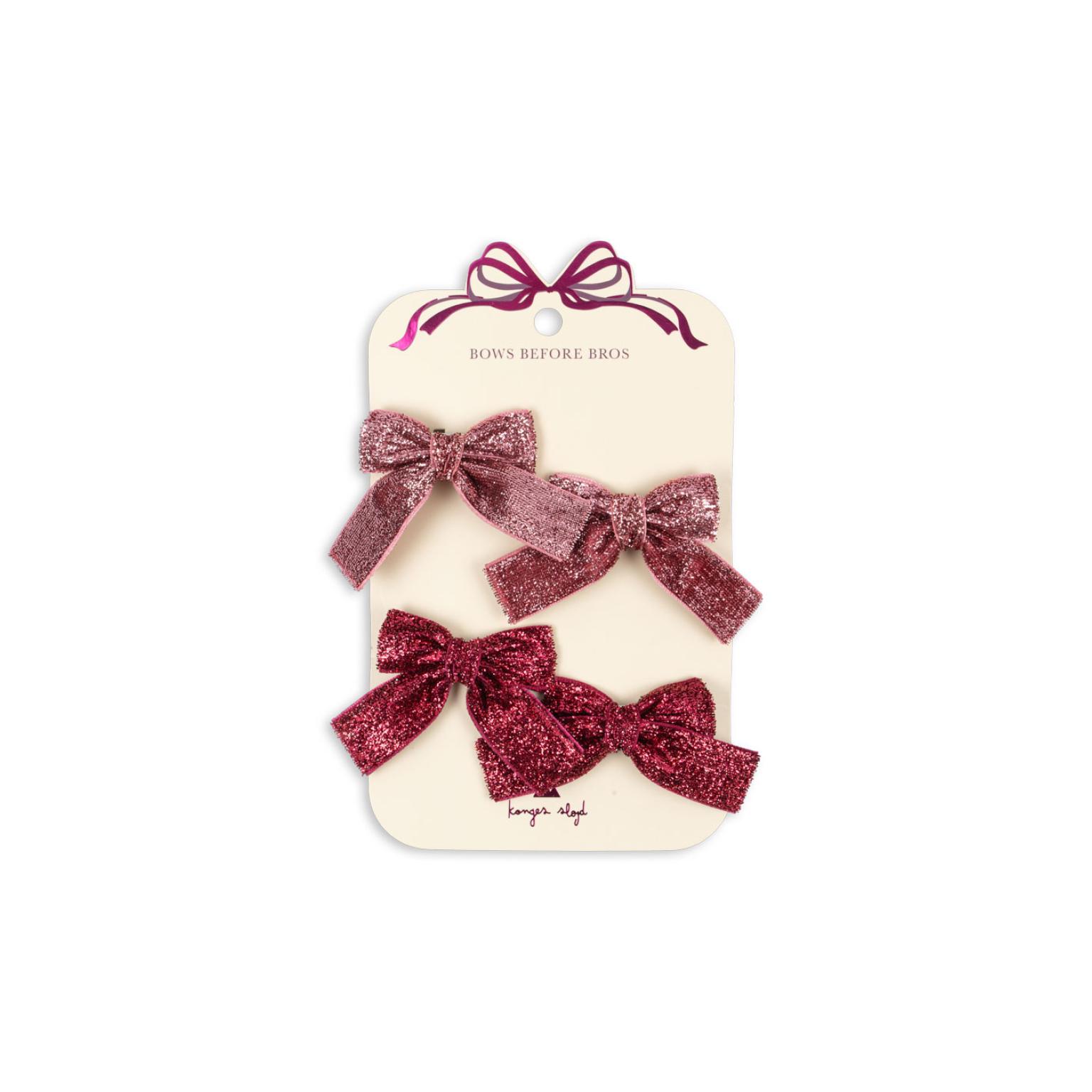 Konges Sløjd - 4-pack Hårklips - Glitter Bow - Pink Mix