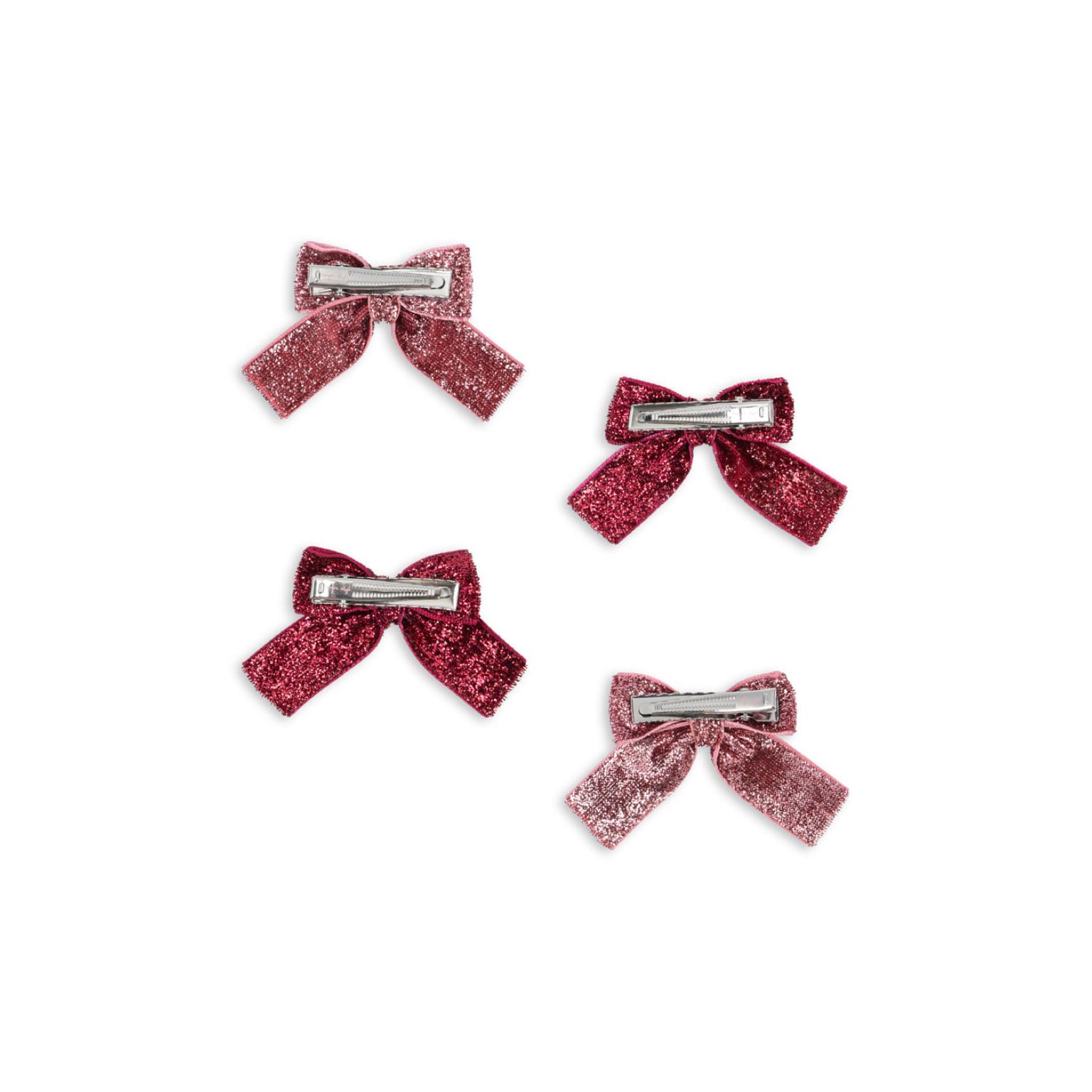 Konges Sløjd - 4-pack Hårklips - Glitter Bow - Pink Mix - Image 4