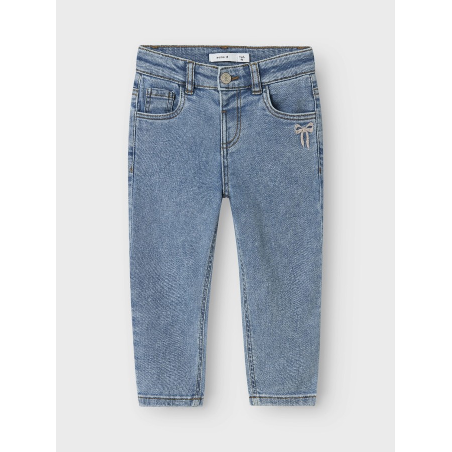 Name It - Jeans - Bella Mom - Medium Blue Denim Bow Embroidery