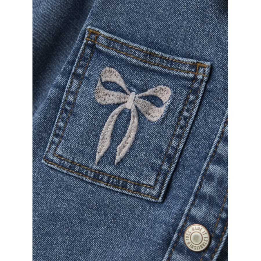 Name It - Denim Jakke - Devi - Medium Blue Denim Bow Embroidery - Image 3