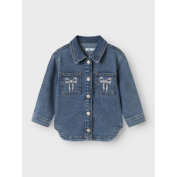 Name It - Denim Jakke - Devi - Medium Blue Denim Bow Embroidery