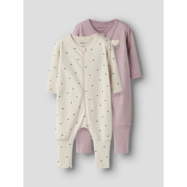 Name It – 2 pak – Natdragt m. foldbare fødder – Heart – Summer Sand Deauville Mauve