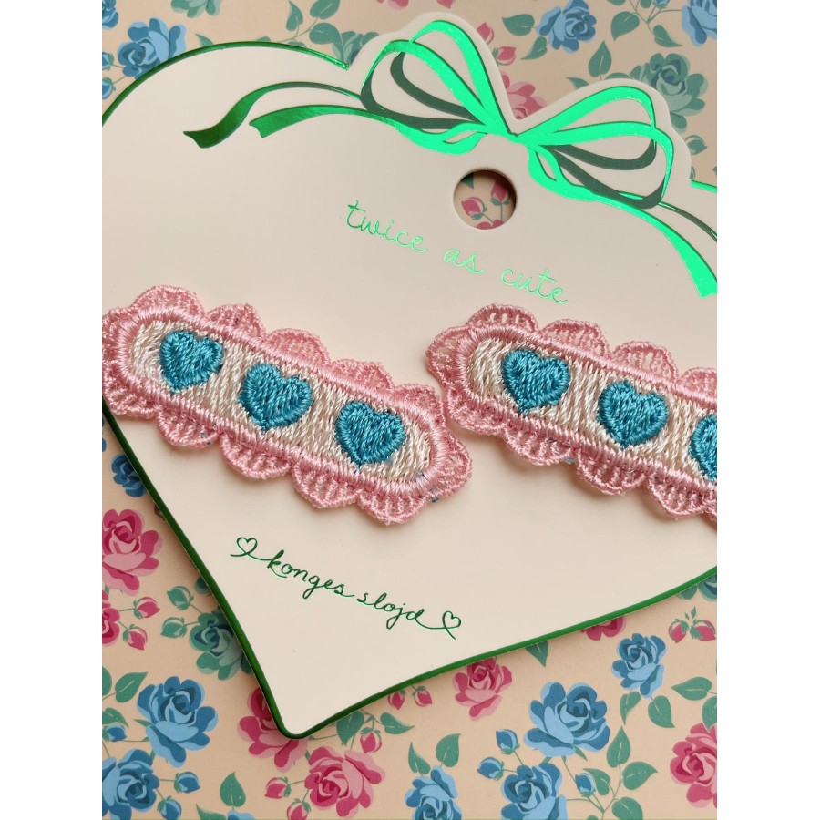 Konges Sløjd - 2-pak hårspænder - Heart Embroidery