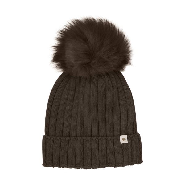Huttelihut - Hue m. pompom - Dark Brown Melange