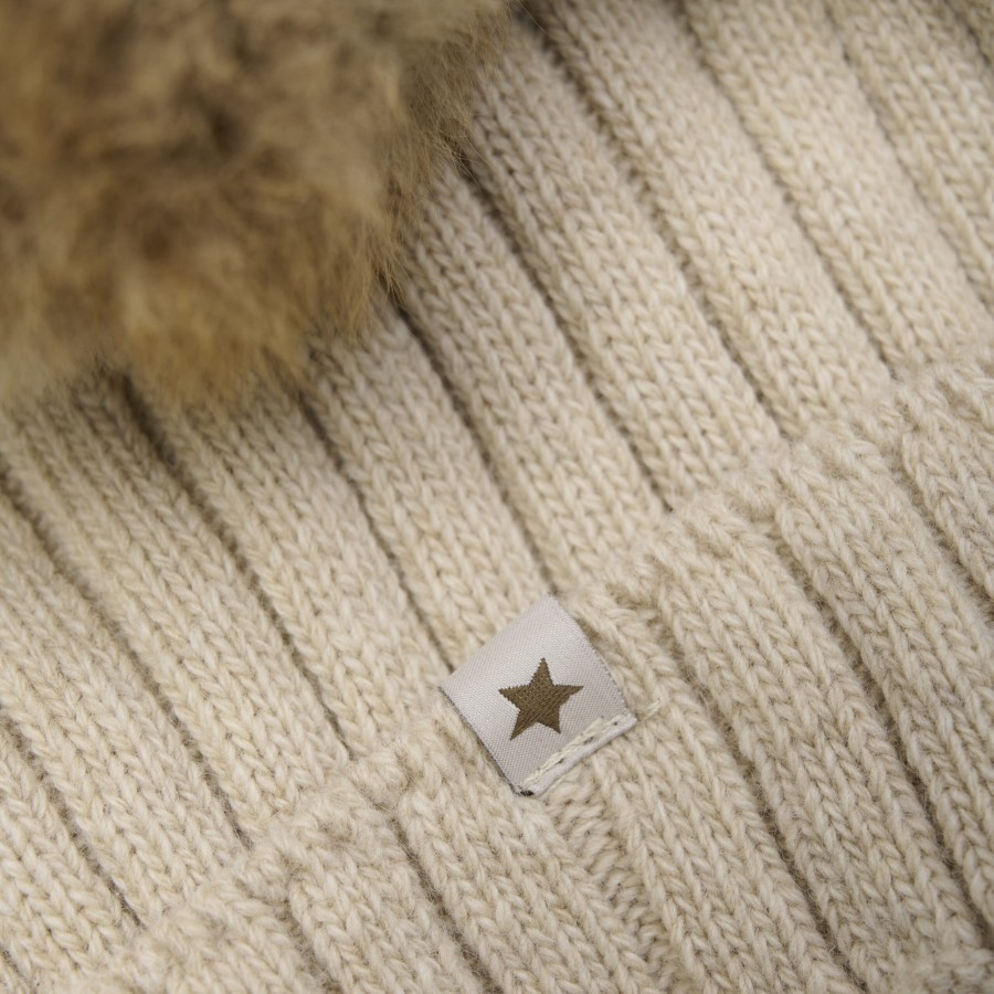 Huttelihut - Hue m. pompom - Sand Melange - Billede 3