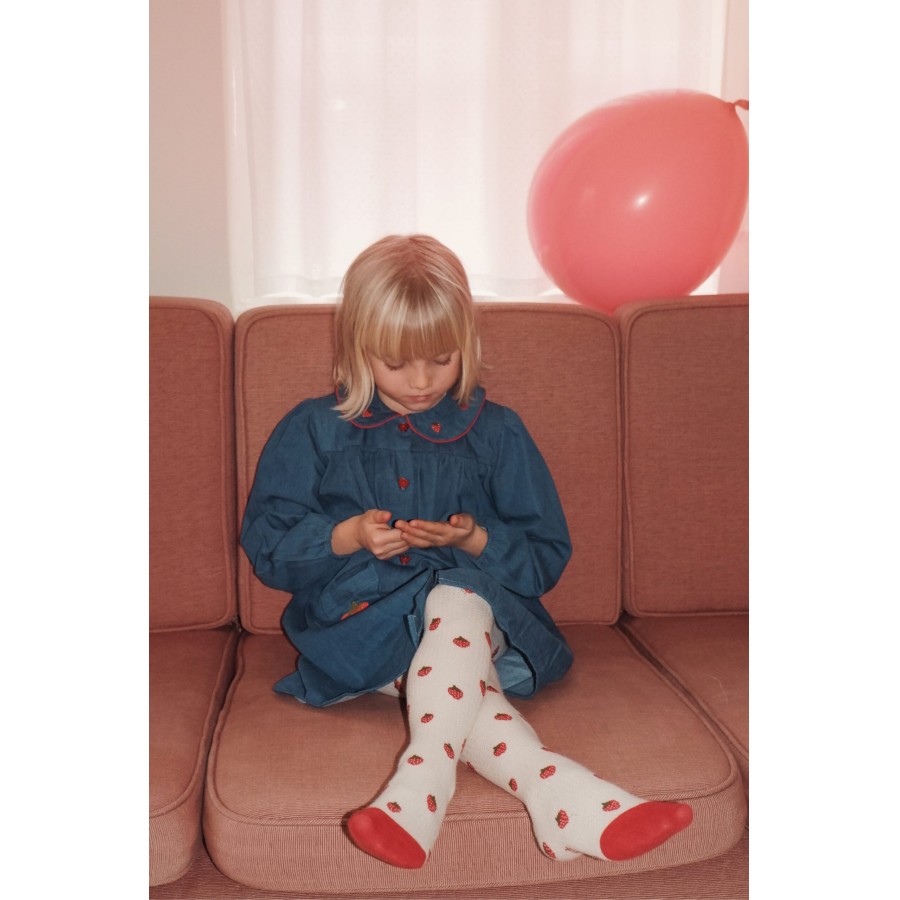 Flöss - Denim Kjole - Vilma - Mid Blue Strawberry - Billede 2