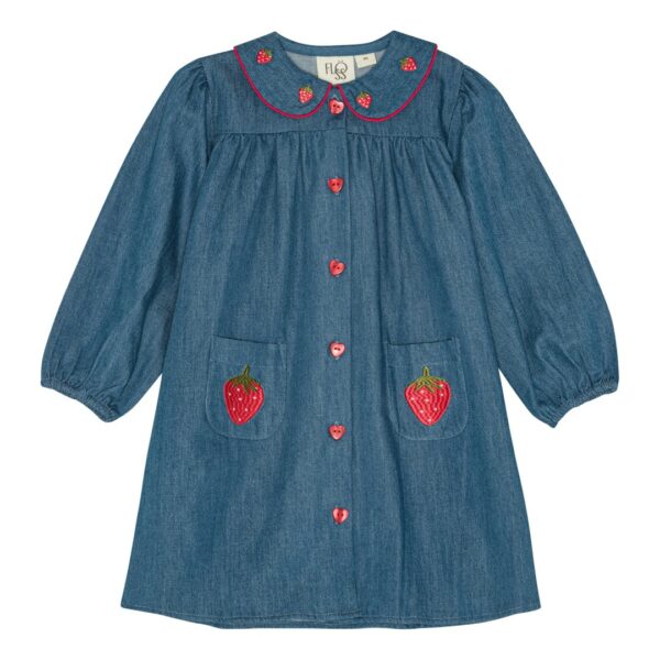Flöss - Denim Kjole - Vilma - Mid Blue Strawberry