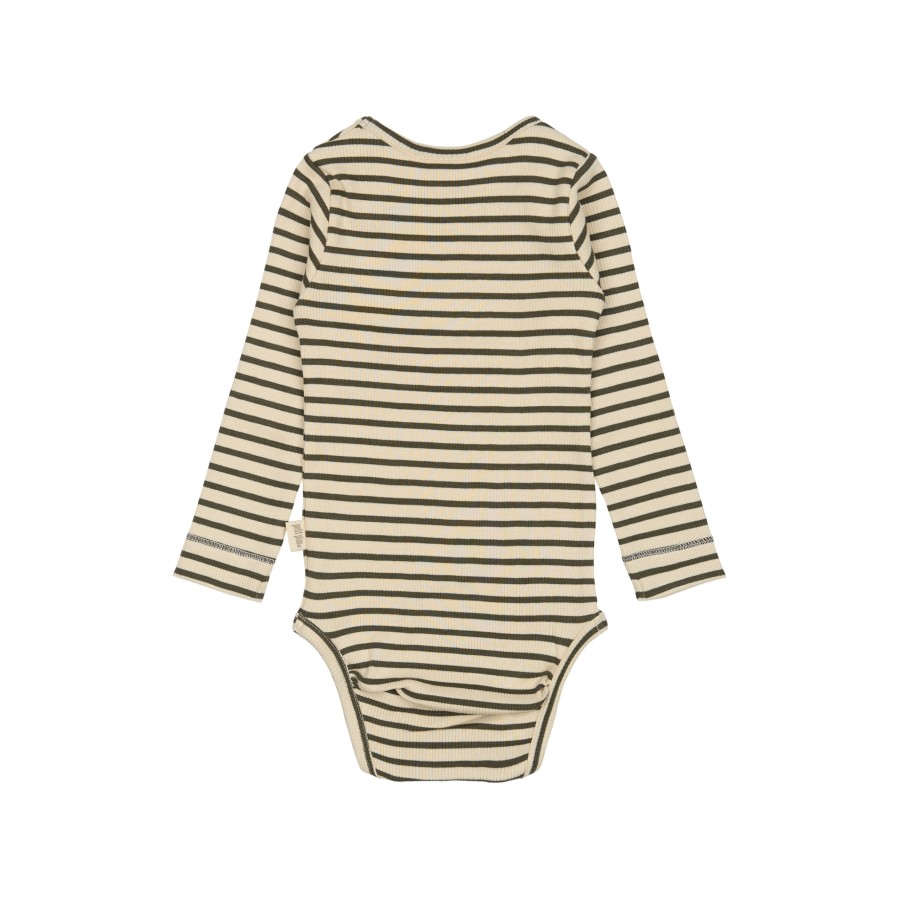 Petit Piao - Body - Rib Modal - Green Leaf Off White - Billede 2