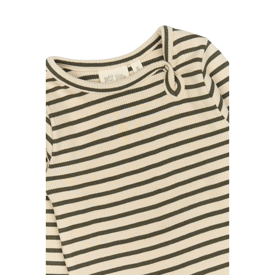 Petit Piao - Body - Rib Modal - Green Leaf Off White - Billede 3