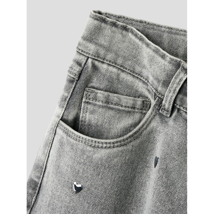 Name It - Jeans - Rose Wide - Light Grey Denim Heart Stud - Billede 6