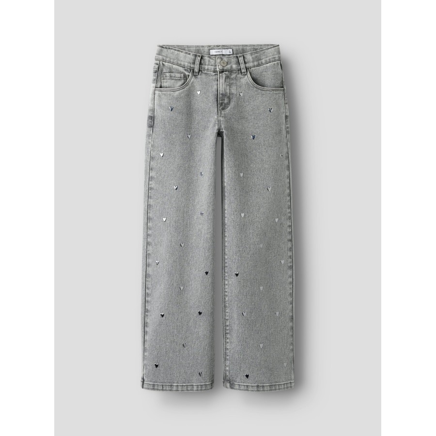 Name It - Jeans - Rose Wide - Light Grey Denim Heart Stud - Billede 4