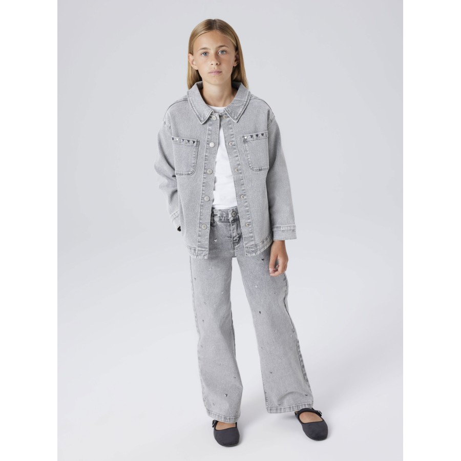 Name It - Jeans - Rose Wide - Light Grey Denim Heart Stud - Billede 2