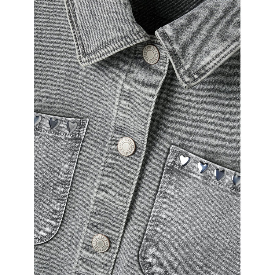 Name It - Overskjorte - Everlyn - Light Grey Denim Heart Stud - Billede 4