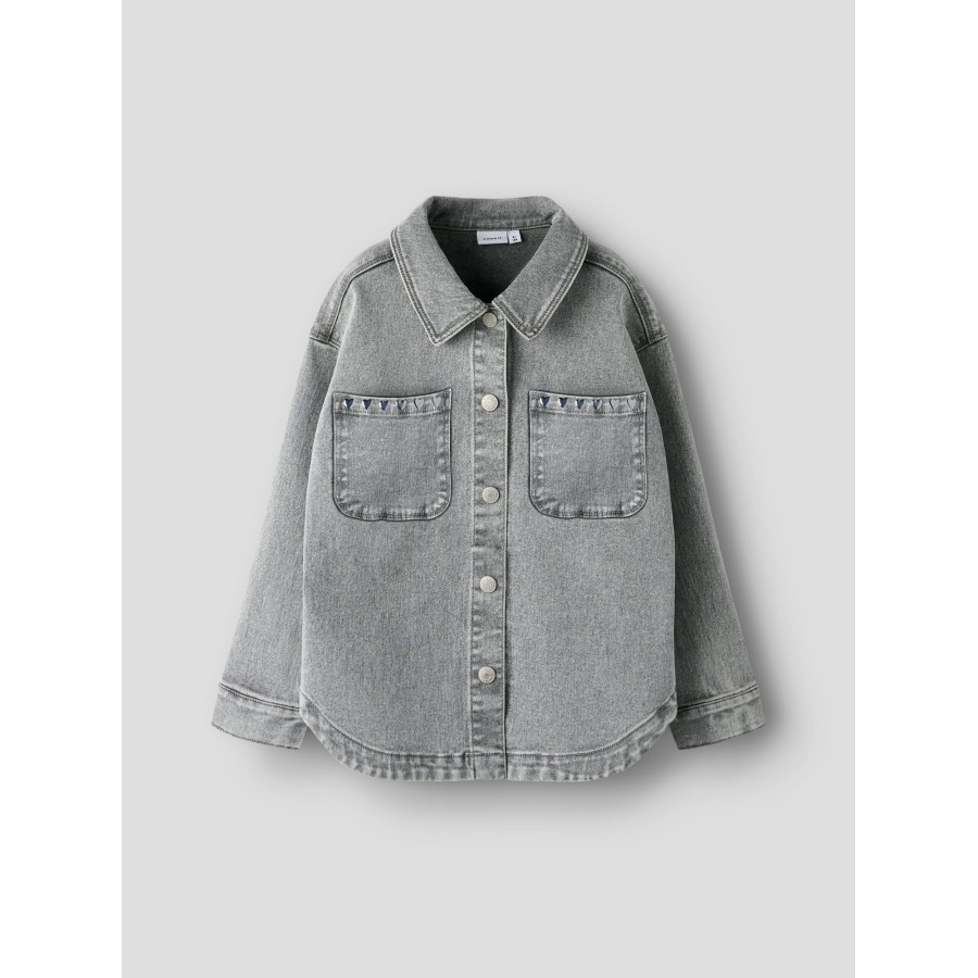 Name It - Overskjorte - Everlyn - Light Grey Denim Heart Stud - Billede 2