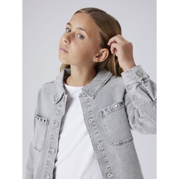 Name It - Overskjorte - Everlyn - Light Grey Denim Heart Stud