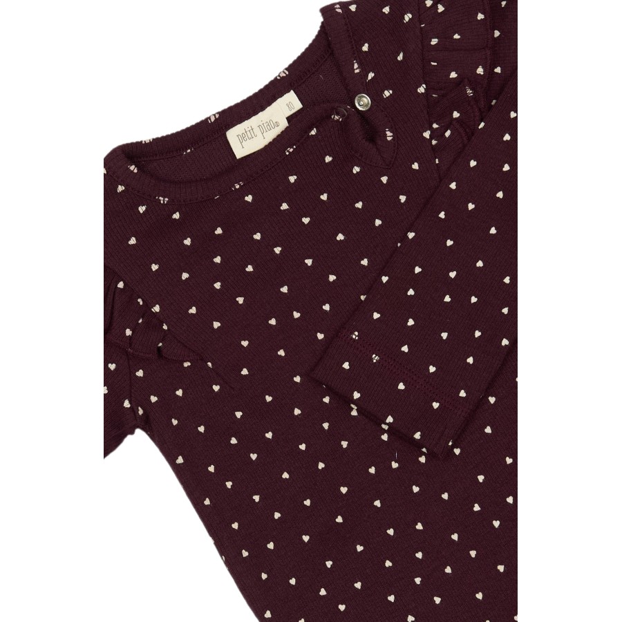 Petit Piao - Body - Modal Heart Rib Frill - Dark Grape White - Billede 2
