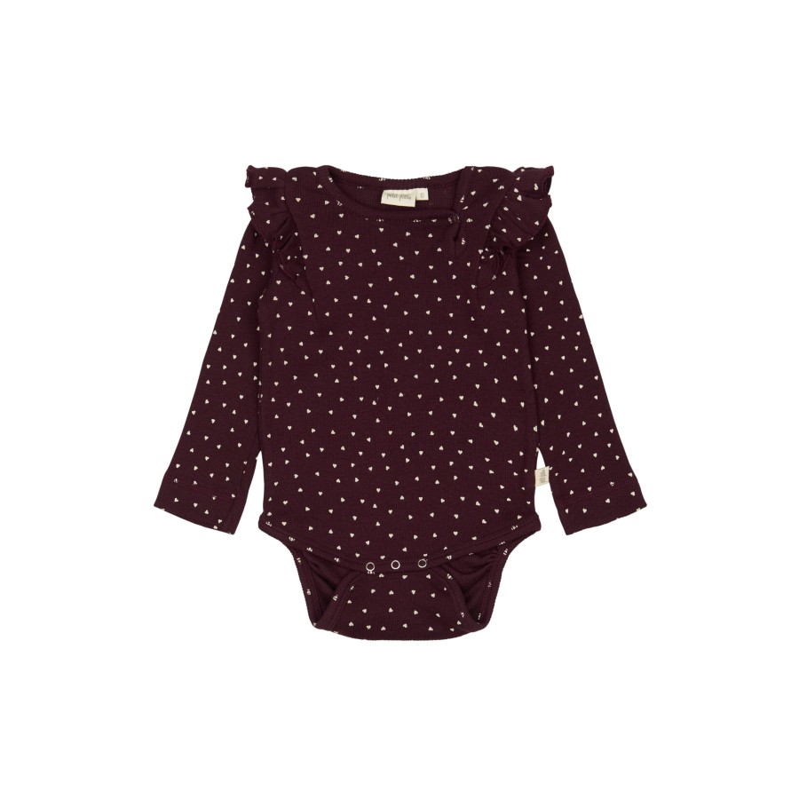 Petit Piao - Body - Modal Heart Rib Frill - Dark Grape White