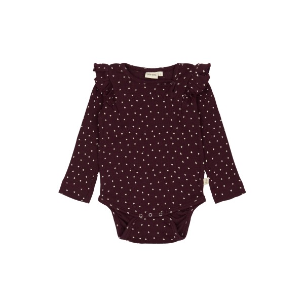 Petit Piao - Body - Modal Heart Rib Frill - Dark Grape White