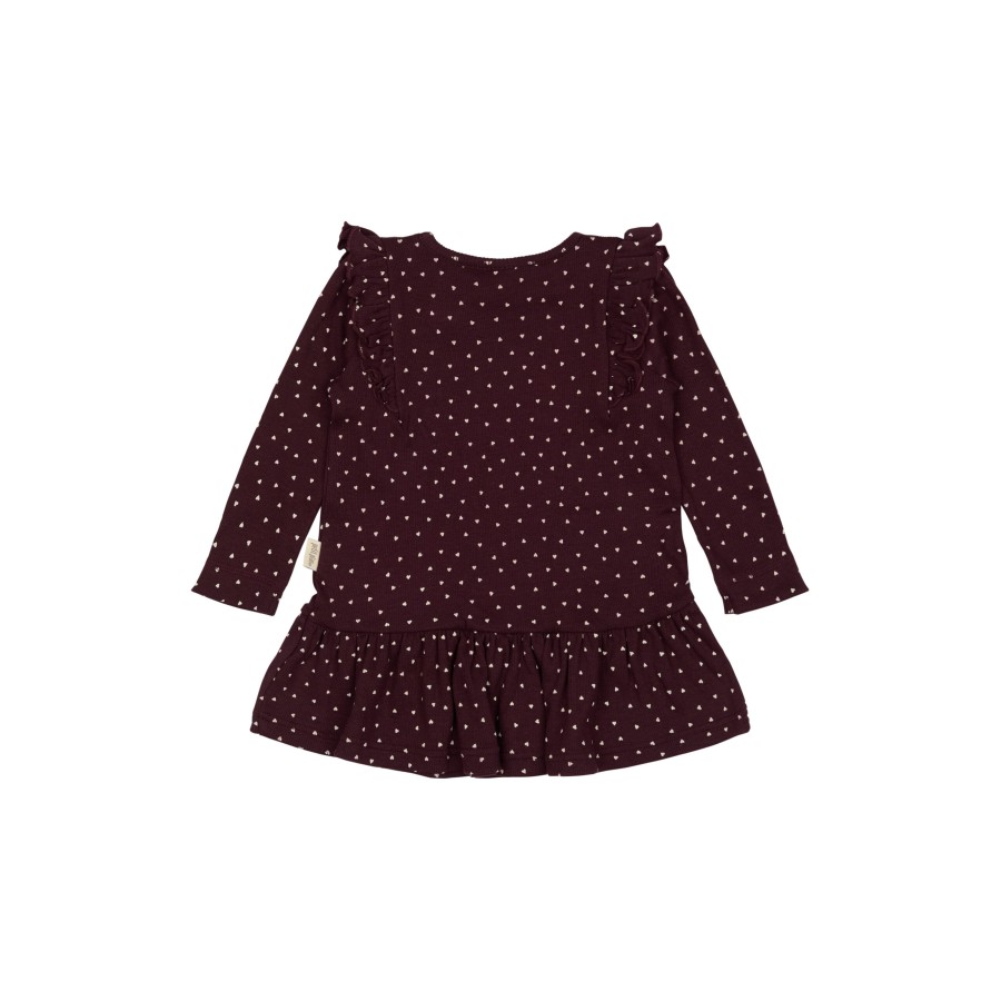 Petit Piao - Kjole - Modal Heart Rib Frill - Dark Grape White - Billede 3