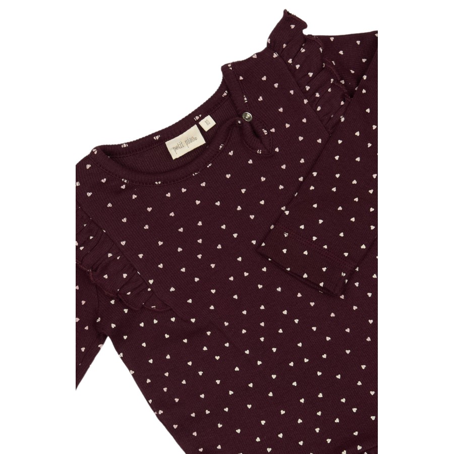 Petit Piao - Kjole - Modal Heart Rib Frill - Dark Grape White - Billede 2