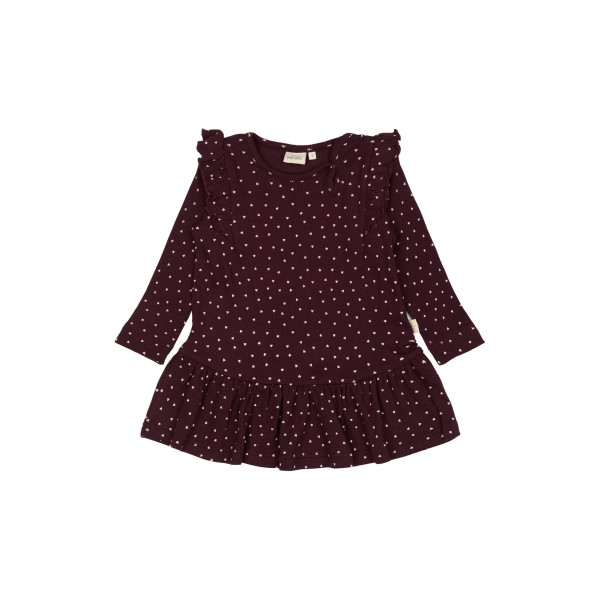 Petit Piao - Kjole - Modal Heart Rib Frill - Dark Grape White