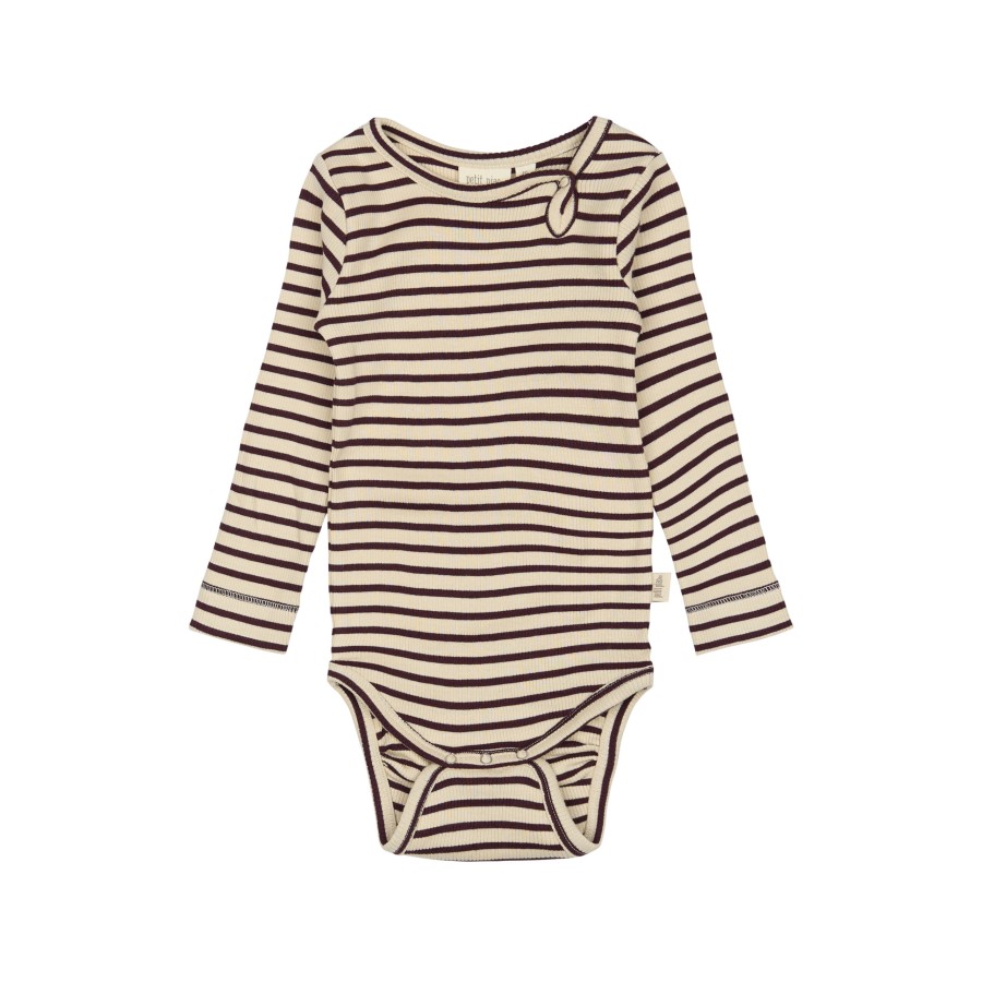 Petit Piao - Body - Modal Rib Striped - Dark Grape Off White