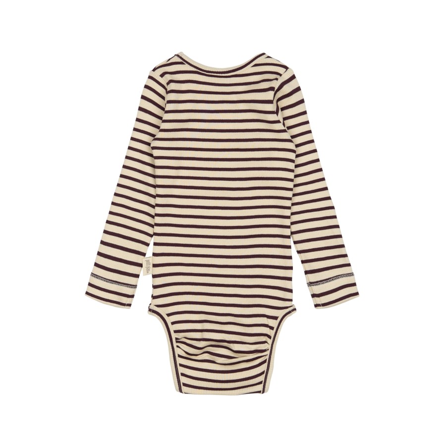 Petit Piao - Body - Modal Rib Striped - Dark Grape Off White - Billede 2