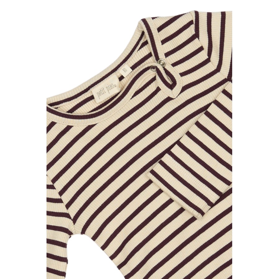 Petit Piao - Body - Modal Rib Striped - Dark Grape Off White - Billede 3