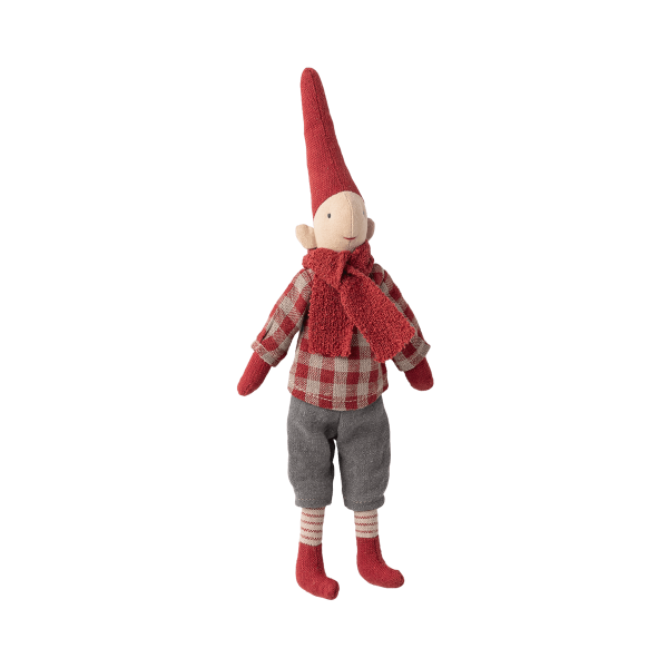 Maileg - Pixy Nisse - Str. 1 - Dreng Rød Ternet Skjorte