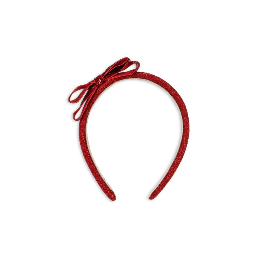 Konges Sløjd - Hårbøjle - Velvet Bow - Red Glitter - Billede 2