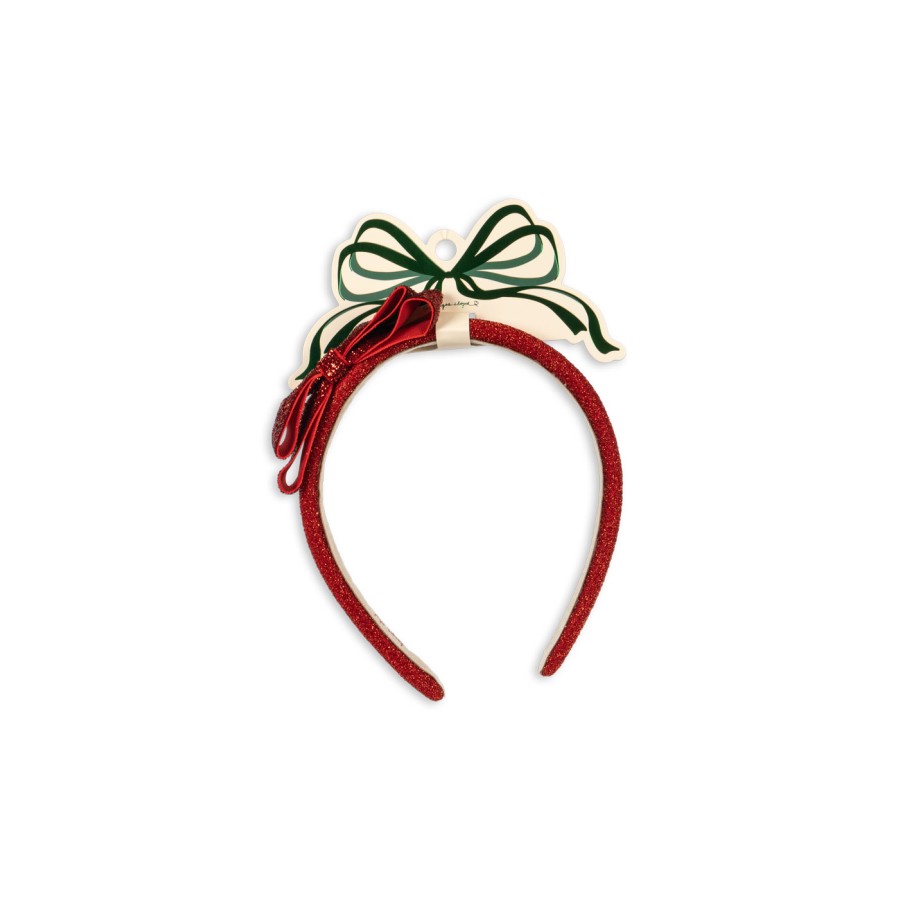 Konges Sløjd - Hårbøjle - Velvet Bow - Red Glitter - Billede 3