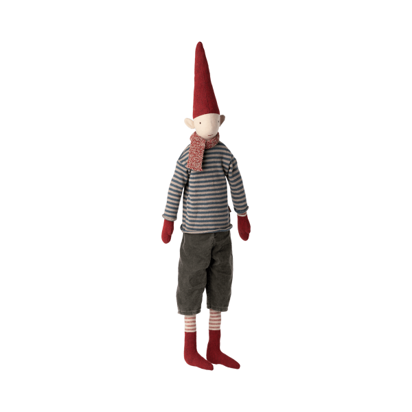 Maileg - Pixy Nisse - Str. 4 - Dreng Stribet Blå Bluse