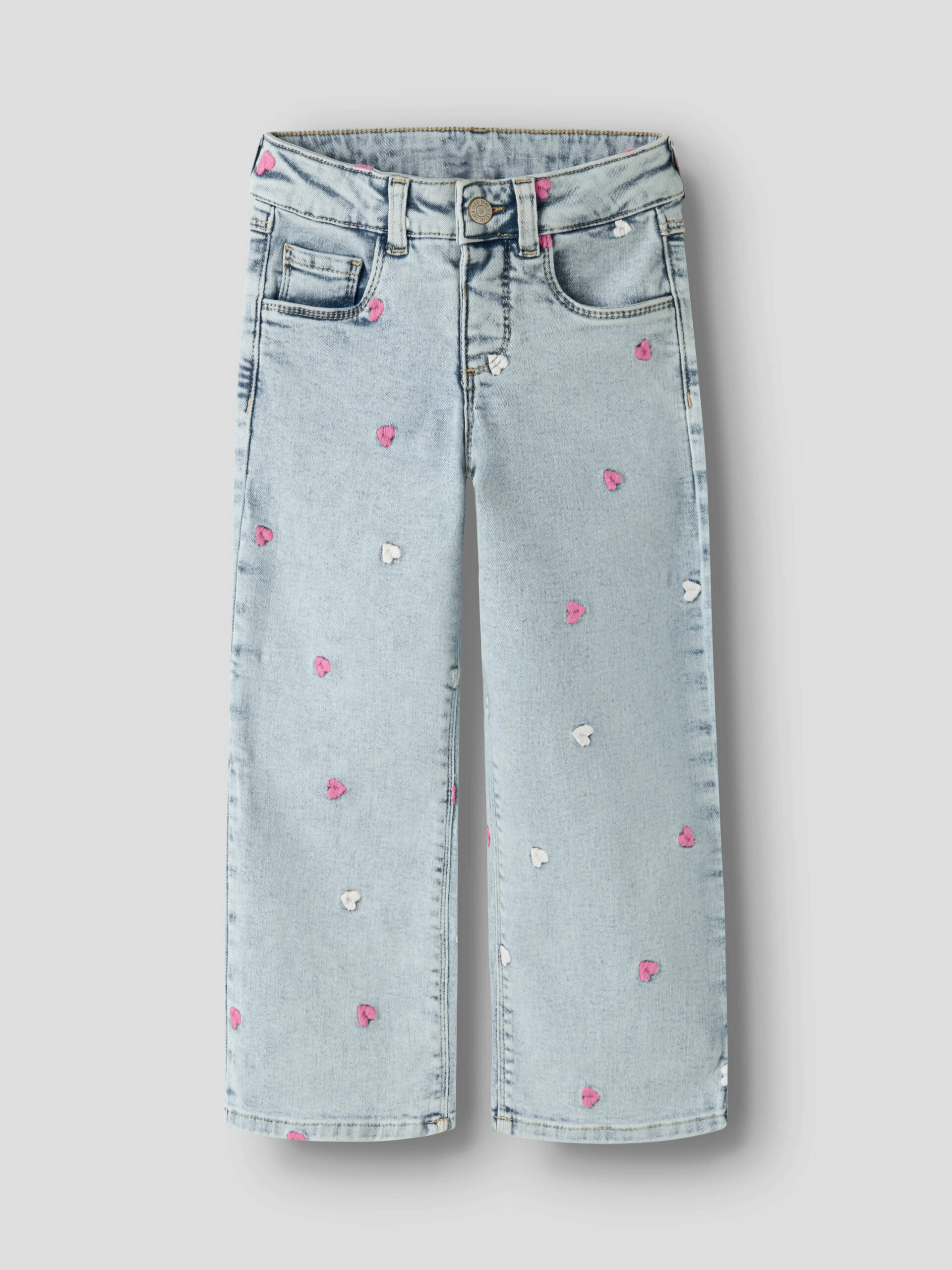 Name It - Jeans - Rose Wide - Light Blue Bleached Denim Heart Embroidery - Billede 6