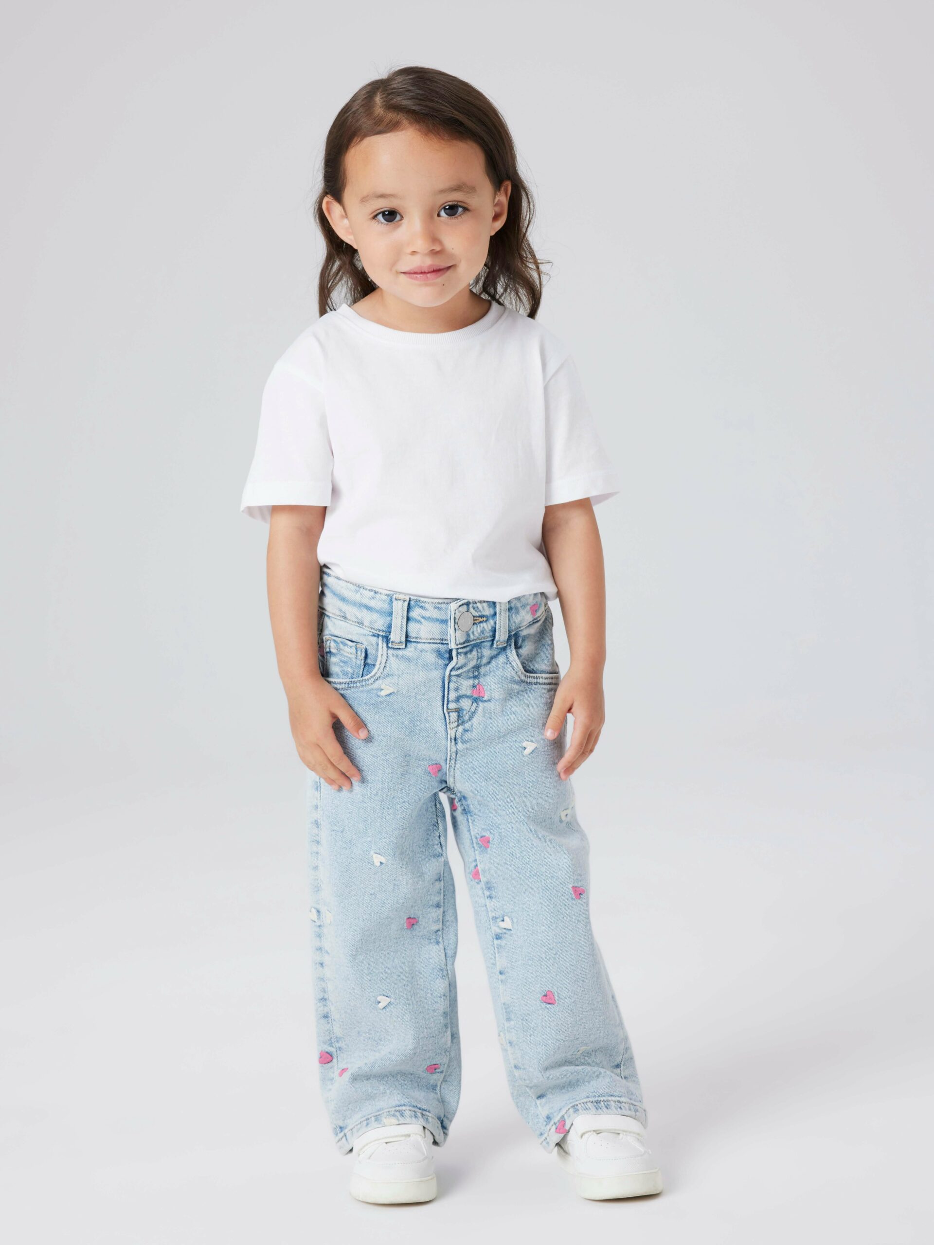 Name It - Jeans - Rose Wide - Light Blue Bleached Denim Heart Embroidery - Billede 3