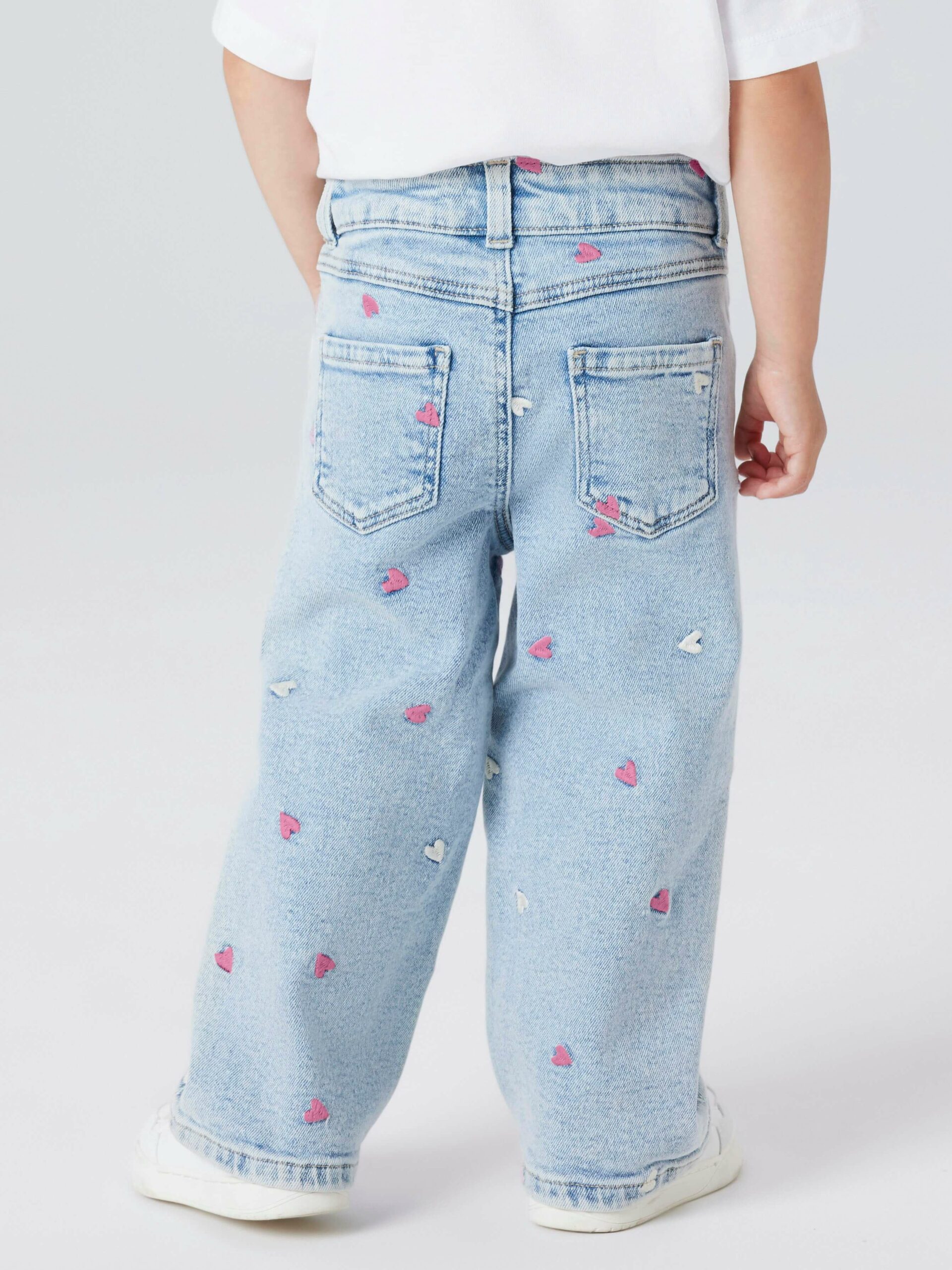 Name It - Jeans - Rose Wide - Light Blue Bleached Denim Heart Embroidery - Billede 2