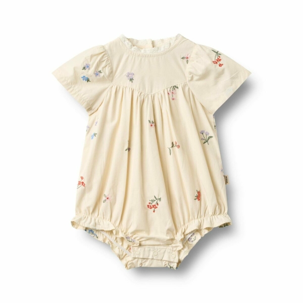 Wheat romper med broderede blomster