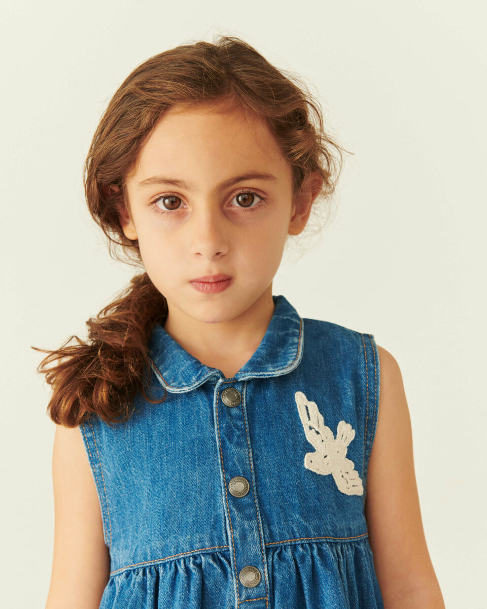 Copenhagen Colors - Denim Kjole - Crochet Doves - Indigo Blue Washed - Billede 4