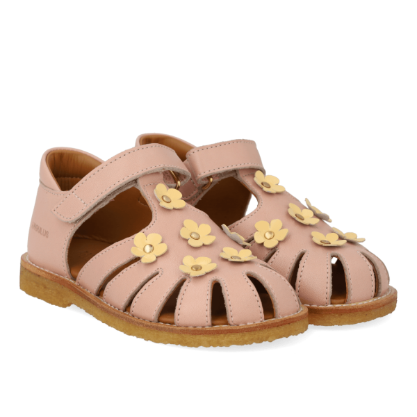 Angulus - Sandal med lukket tå og blomster - Rosebud Yellow