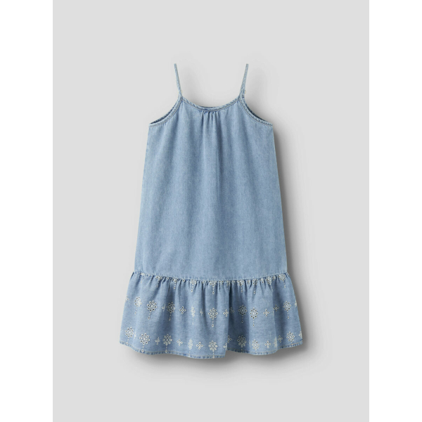 Denim kjole med broderi anglaise