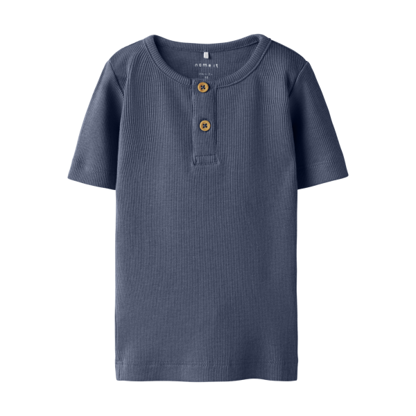 Kortærmet mørkeblå rib t-shirt