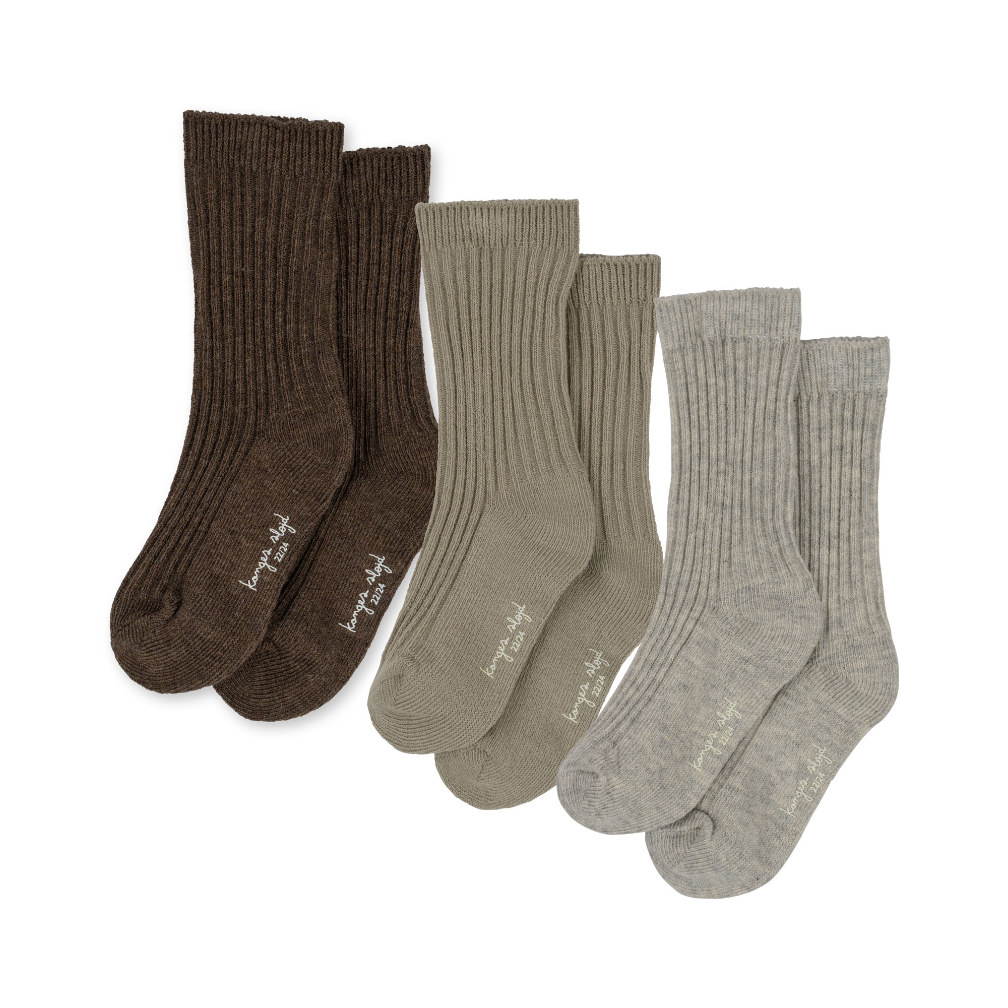 Konges Sløjd - 3-pak - Rib Strømpe - Soft Grey Ment Brown