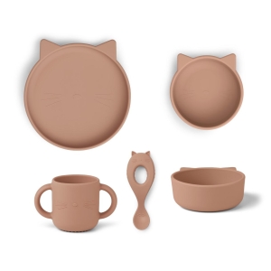 Liewood - Silikone spisesæt - Vivi - Cat Dark Rose