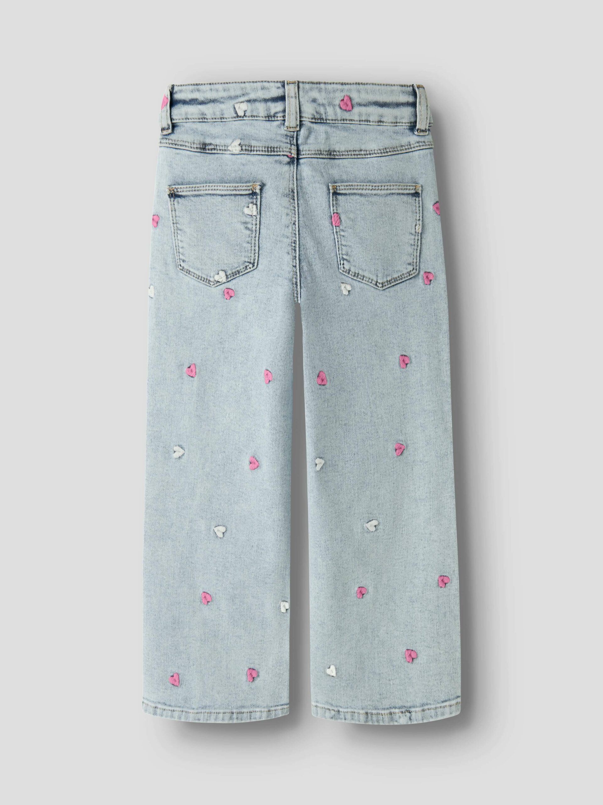 Name It - Jeans - Rose Wide - Light Blue Bleached Denim Heart Embroidery - Billede 7