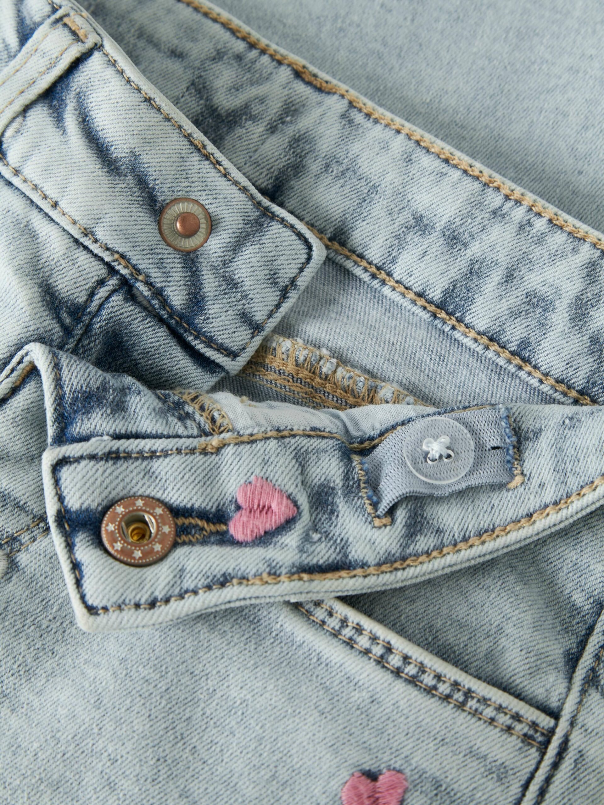 Name It - Jeans - Rose Wide - Light Blue Bleached Denim Heart Embroidery - Billede 5