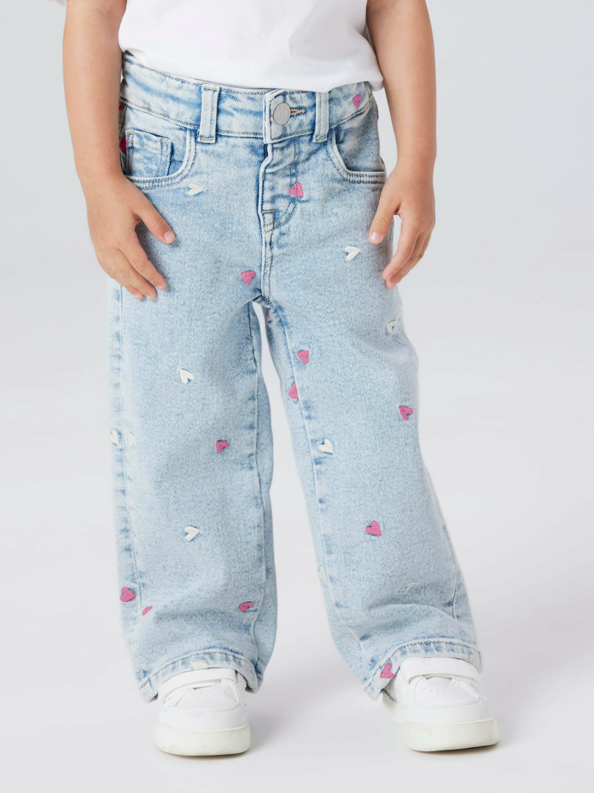 Name It - Jeans - Rose Wide - Light Blue Bleached Denim Heart Embroidery