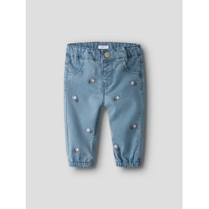 Name It - Baby Jeans - Rose - Denim Blue Purple Flower Embroidery
