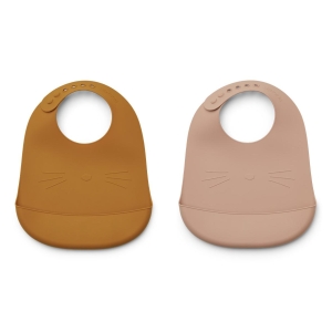 Liewood - Silikone hagesmække - 2-pak -Tilda - Cat Mustard Dark rose mix